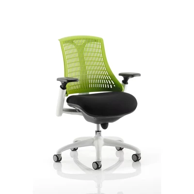 Image of Flex Task Operator Chair White Frame Black Fabric Seat Green Back