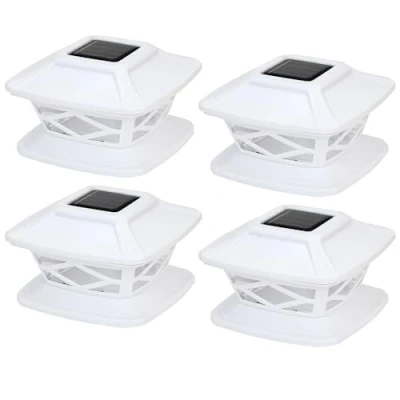 Image of Livhome 4 Pack Solar LED Post Lights Outdoor Garden IP65 Waterproof Square Landscape Cap Lamp for Patio Fence Deck 4x4 5x5 6x6 inch Wooden Posts, White