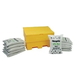 Image of Rota moulded Stackable Salt and Grit Bin with White Yellow 285L