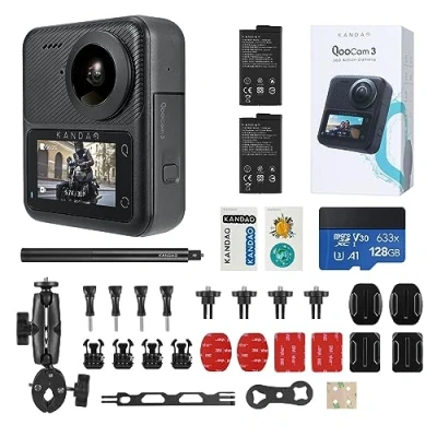 Image of KanDao QooCam 3 Action Camera, Motorcycle Combo, 5.7K 62MP Photo 60fps Flawless 360 Video Dual Sensors 1/1.55&quot; Best for Recording Vlog Waterproof Super Steady Stabilization,
