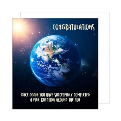 Image of Edition Seidel Premium Square Birthday Card with Envelope Greeting Happy For Him or Her Female Male Mum Dad Grandpa Grandma Colleague Friend Globe (GQ185 SW024)