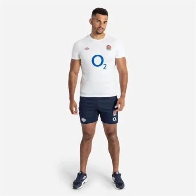 Image of Umbro Mens England Rugby Warm Up Shirt 2023 2024 Adults Bright White/Blue XXL