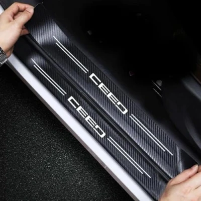 Image of 4Pcs Car Door Sill Protector Threshold Scuff Plate for Kia Ceed, Carbon Fiber Kick Plates Automobile Welcome Pedal Decorative Strips (Ceed)