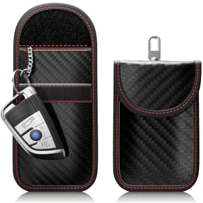 Image of FOAMO Keyless Go Protection Car Key RFID Shielding Blocker Case Carbon Black Red Pack of 2