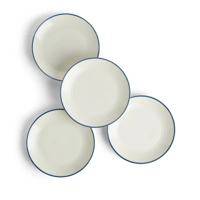 Image of Royal Doulton Plates, Stoneware, Designed to Mix &amp; Match, Gordon Ramsay Maze Plate 22cm/8.7in, Denim Line, Set of 4, Blue,white