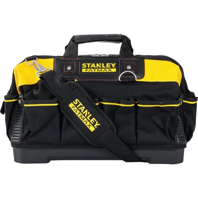 Image of STANLEY FATMAX Technician Tool Bag, Heavy Duty 600 Denier and Leather, Multifunctional Storage Organiser, 18 Inch, Black/Yellow, 1 93 950