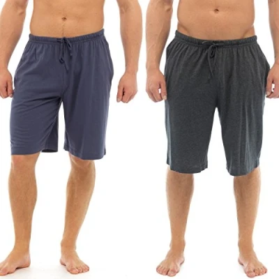 Image of Mens 2 pack of Cotton Sleepwear or Lounge Wear Shorts Navy Grey MED