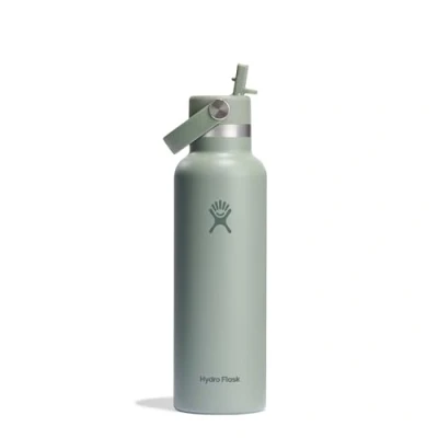 Image of HYDRO FLASK Standard Mouth Water Bottle 621 ml (21 oz) Vacuum Insulated Stainless Steel with Flex Straw Cap Agave