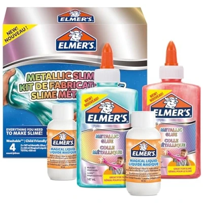 Image of Elmer’s Metallic Slime Kit Supplies Include PVA Glue &amp; Magical Liquid Activator Washable Kid Friendly 4 Count