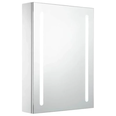 Image of vidaXL LED Illuminated Bathroom Mirror Cabinet with Shelves Modern White and Silver Finish MDF Vanity Storage Unit USB Interface