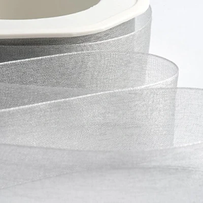 Image of Italian Options Organza Chiffon Ribbon, 7mm x 50 Metre Roll, Silver