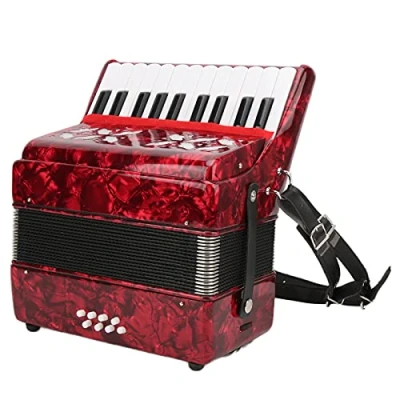Image of Accordion, Piano Accordion 8 Bass 22 Key Accordian Instrument with Strap Button for Adult Professional Accordions
