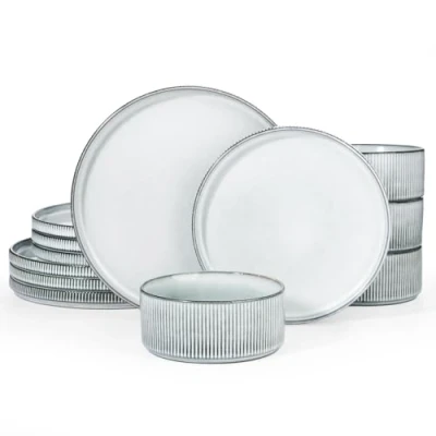 Image of Richmount Star Plates and Bowls Set, 12 Pieces Dinner Set for 4, Stoneware Dinnerware Sets with Plates/Salad Plates/Cereal Bowls, Dishwasher &amp; Microwave Safe, SmokyBlue
