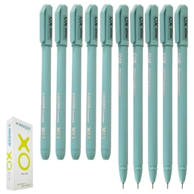 Image of XO Ballpoint Pens, BLUE, Fine Point (0.7mm), Pack of 10, Smooth Ball Comfort Grip, Perfect for School Office Home Use, iZOFAX Black Pen