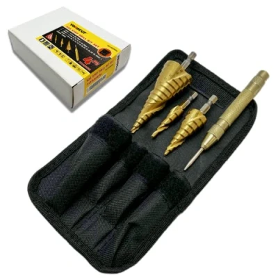 Image of Step Drill Bit HSS Titanium For Metal Multiple Hole Drilling Cone 4mm to 12/20/32 mm Stepped Up Bits DIY Lovers (4PCS Spiral Grooved Set)