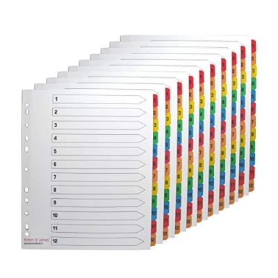 Image of Britten &amp; James Extra Wide File Index Dividers Numbered 12 Part 1 [Pack of 10 Sets]