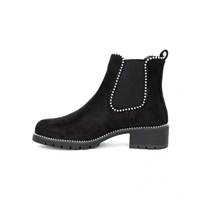 Image of shelikes Womens Ladies Black PU Suede Block Platform Heel Silver Stud Ankle Chelsea Boots