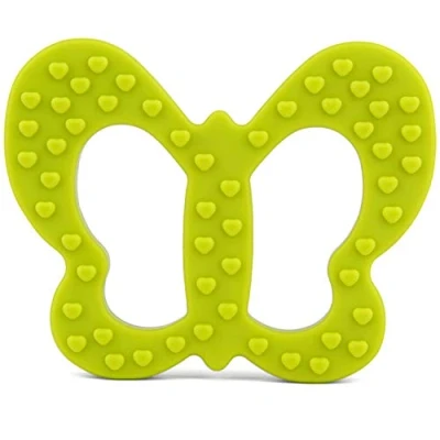 Image of PREMYO Teething Toy for Baby Teether Silicone Soothes Sore Gum Pain Easy to Grab BPA Free Butterfly Green