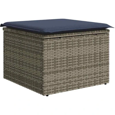 Image of Garden Stool with Cushion Grey 55x55x37 cm Poly Rattan Vidaxl