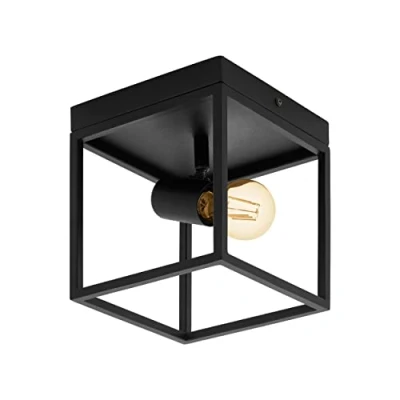 Image of Eglo Flush Ceiling Light Fitting Silentina, Lighting in Industrial Design, Living Room, Kitchen and Hallway lamp Made of Black Steel, E27 Socket