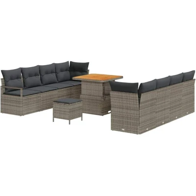 Image of vidaXL 11 Piece Garden Sofa Set with Cushions Grey Poly Rattan Acacia