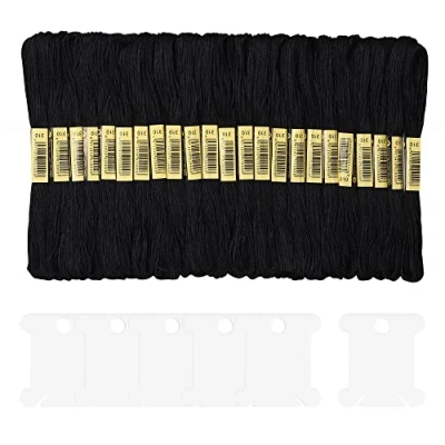 Image of Embroidery Threads 25 Skeins Black, AUERVO Floss, Cross Stitch Threads, Friendship Bracelet Thread，Crafts Floss Rainbow Color with 6 Bobbins