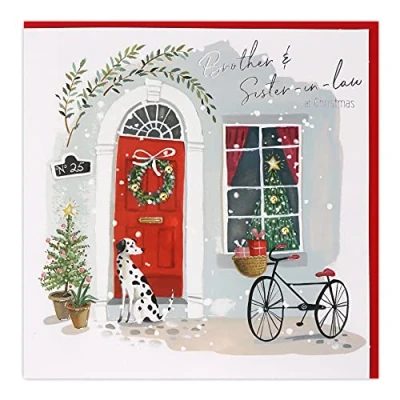 Image of Clintons: Dalmatian Dog In Doorway Brother &amp; Sister Law Christmas Card 165 x 165,Multi Colour,1149055