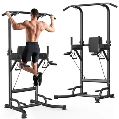 Image of Dskeuzeew Power Tower Dip Station,Pull up Bars with 330LBS Weight Capacity, Adjustable Height Multi Function pull Station for Home Gym Fitness Workout