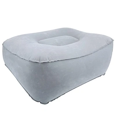 Image of Foot Rest Pillow, Inflatable Flocking Travel Soft Pillow Flights Relax Cushion With Air Pump(Gray)