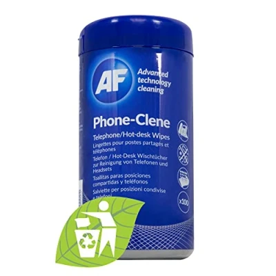 Image of AF Phone &amp; Headset Cleaning Wipes Contains Alcohol for Hotdesk, Desk, Call Centre, Games Consoles, Desk Telephone, Reception etc.