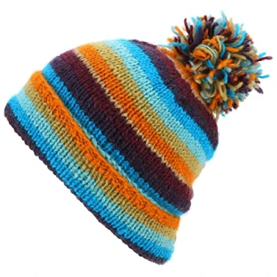 Image of LOUDelephant Chunky Wool Knit Beanie Bobble Hat Stripe Retro C