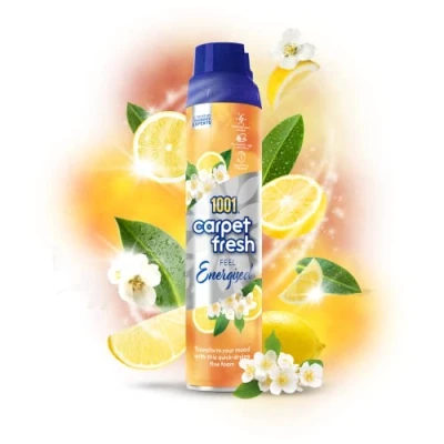 Image of 1001 Carpet Fresh Feel Energized 300ml Can Invigorating Lemon Scent for Long Lasting Freshness and Stress Reducing Odor Elimination, Quick Drying, No Need to Hoover
