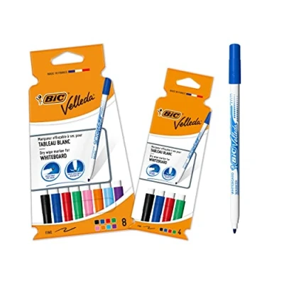 Image of BIC Velleda Bundle Markers, Perfect For Office Or Classroom With Good Erasability, Assorted Colours,Pack Of 12 [Amazon Exclusive],black