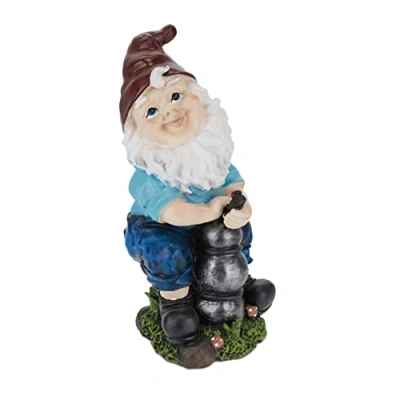 Image of Relaxdays Garden Gnome with Water Pump, Weather &amp; Frost Resistant, 24.5 x 11 14 cm, Figurine, Polyresin, Multicoloured