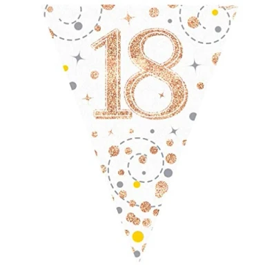 Image of Party Bunting Sparkling Fizz 18 White &amp; Rose Gold Holographic 11 flags 3.9m