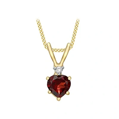 Image of Carissima Gold Women&#039;s 9 ct Yellow Diamond and Garnet Heart Pendant on Curb Chain Necklace of 46 cm/18 inch