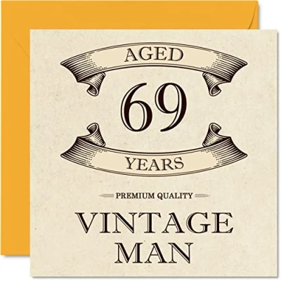 Image of Vintage 69th Birthday Cards for Men Aged 69 Years Fun Card Grandpa Dad Husband Boyfriend Uncle Brother Grandad, 145mm x Greeting Cards,