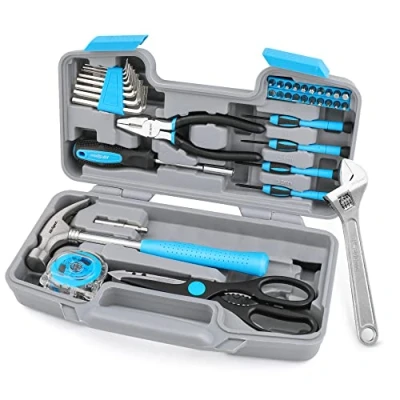 Image of Hi Spec 40 Pc Blue Hand Tools Kit Set for General Household Use Small Tool Box with DIY Home, Office, College Dorm Repairs &amp; Maintenance, and New Home Essentials