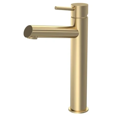 Image of Minimalist Round Tall Mono Basin Mixer Tap Brushed Brass