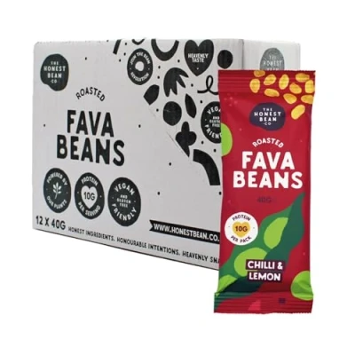 Image of The Honest Bean Co Roasted Fava Chilli &amp; Lemon, High Protein Vegan Snack, 40 g (Pack of 12)