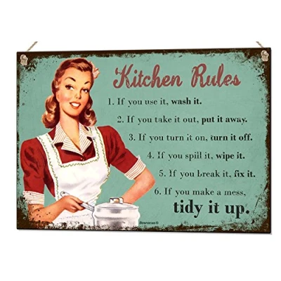 Image of Beenanas Kitchen Rules Quote Sign Wall Art Home Décor Plastic Plaque