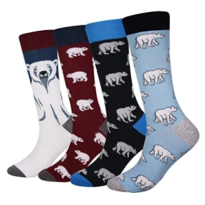Image of Men&#039;s EUR 42 46 Polar Bear Socks Gift Crazy Novelty Dress Crew Calf (Polar Bear)