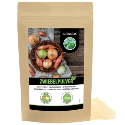 Image of onion powder, ground onions, powder 100% pure from gently dried naturally without additives, vegan, granules (250 GR)