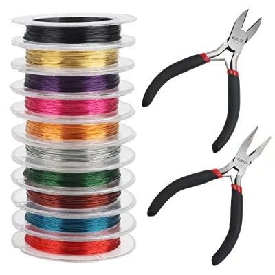 Image of Kurtzy 12 Pieces Coloured Aluminium Wire for Jewellery and Pliers Making Thickness 0.3 mm 10 m Rolls Colours Soft Metal Beading, Jewelry, Floral Art, Modelling Black