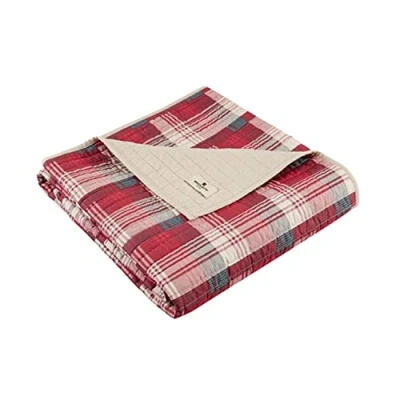 Image of Woolrich Luxury Quilted Throw Cabin Lifestyle, Patchwork with Moose Design All Season, Lightweight and Breathable Cozy Bedding Layer Throws for Couch Sofa, 50&quot; W x 70&quot; L, Tasha Red