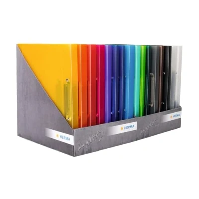 Image of HERMA A4 Translucent Set of 48 Slim 2 Ring Binder 25mm Wide Plastic with Holdback for Kids, Boys and Girls