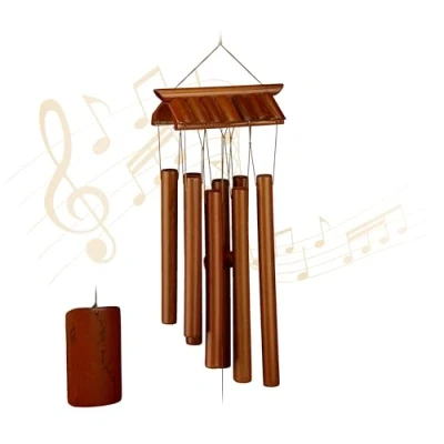 Image of Relaxdays Wind Chime Bamboo, 100%, Brown, 62 x 15 cm