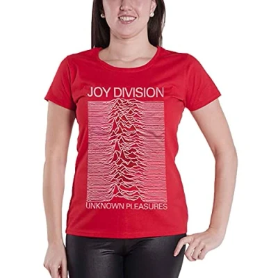 Image of Joy Division T Shirt Unknown Pleasures Official Womens Skinny Fit Red XL