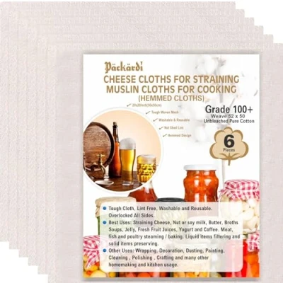 Image of Grade 100+ PACKARDI Cheesecloth Pack of 6 Muslin Cloths for Cooking 50x50 cm, Reusable and Washable Cheese Straining, 100% Unbleached Pure Cotton Cloth Ultra Fine Baking