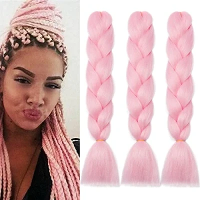 Image of 24&quot; Braiding Hair Extension Jumbo Braids Synthetic 3bundles/pack Kanekalon Crochet Afro Box Braid Heat Resistent (Pink)